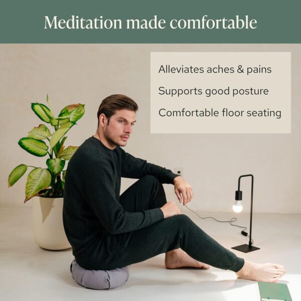 Mindful & Modern Large Meditation Cushion | Zafu Yoga Bolster Meditation Floor Pillow Seat | Buckwheat Hull Filled Crescent Shaped Cushion with Removable Washable Cover + Carry Handle