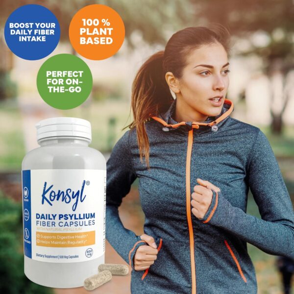 Konsyl Daily Psyllium Fiber Capsules - Contains 1500mg of All-Natural Psyllium Husk Powder per Serving - Supports Digestive Health and Weight Management Goals+ (2 Pack - 200 Count Each)