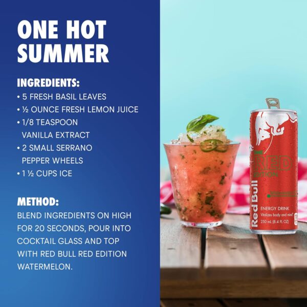 Red Bull Red Edition Energy Drink, Watermelon, with 80mg Caffeine plus Taurine & B Vitamins, 8.4 Fl Oz, Pack of 4 Cans