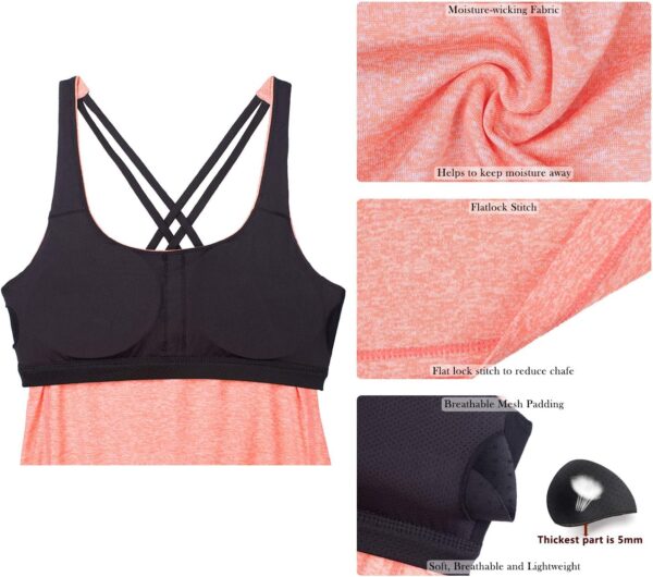 icyzone Workout Tank Tops Built in Bra - Women's Strappy Athletic Yoga Tops, Exercise Running Gym Shirts