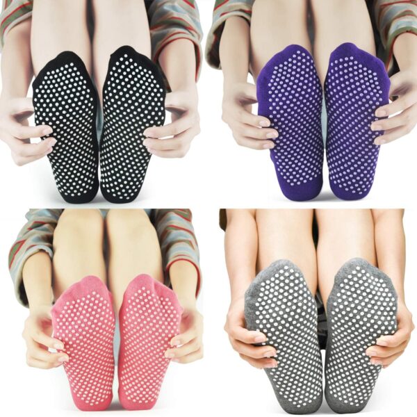 Pilates Ballet Barre Yoga Socks - Elutong 4 Pack Non Skid Slip Sticky Grippers Socks for Women