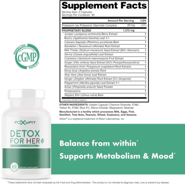 Detox for Her 30 Day Detox Cleanse Formula That Supports Healthy Digestion Function, Promotes Detoxification, & Balances from Within