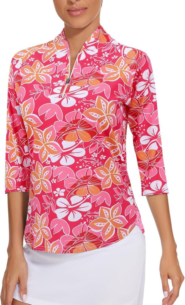 Cucuchy Womens Golf Shirt Quick Dry 3/4 Sleeve Quarter Zip Polo Workout Tops Tennis Shirts S-XXL