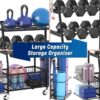 Weight Rack for Dumbbells - Dumbbell Rack for Home Gym - Home Gym Storage Rack for Dumbbells and Strength Training Equipment - Weight Rack for Home Gym with Side Shelves, Hooks and Wheels