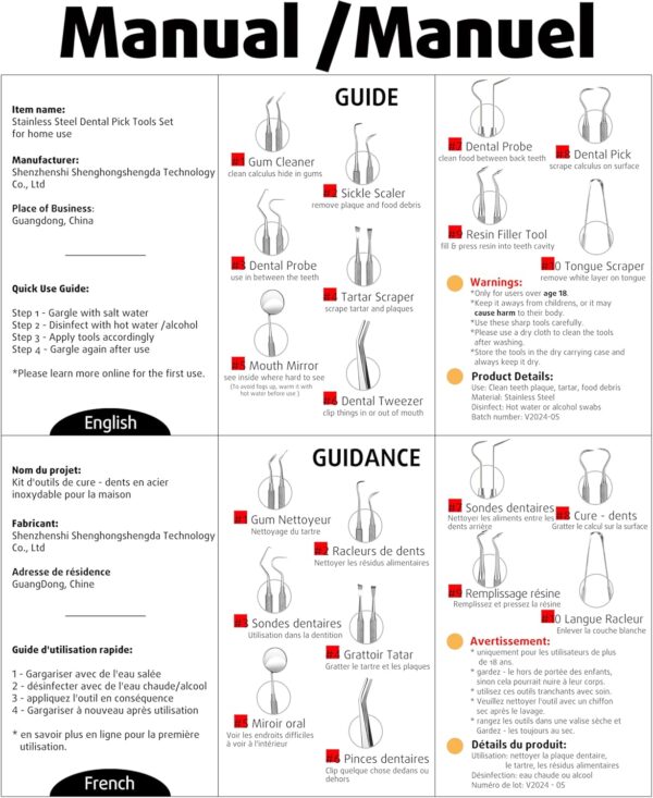 G.CATACC 10 Pack Dental Tools, Professional Plaque Remover for Teeth Cleaning Tools Set, Stainless Steel Hygiene Kit with Dental Picks Tooth Scraper Plaque Tartar Remover Tongue Cleaner - with Case