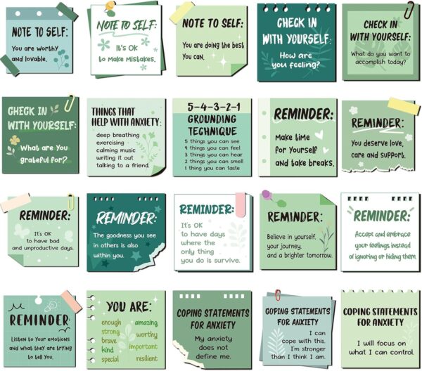 300 Pcs Mental Health Stickers Reminder Decals Laptop Water Bottle Positive Waterproof Stickers Psychology Affirmations Feelings Mental Health Decor for Adult(Green Series)
