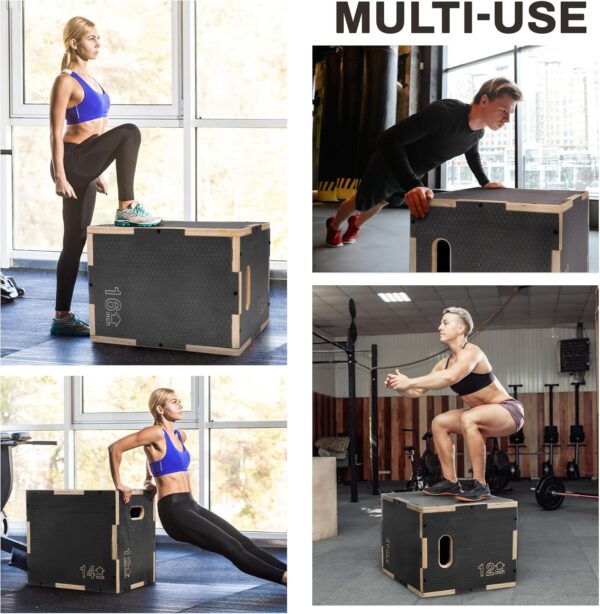 3 in 1 Non-Slip Wooden Plyo Box Plyometric Box Jumping Exercise, Multiple Sizes