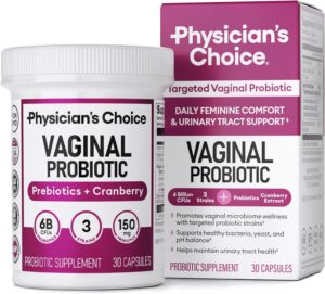 Physician's CHOICE Vaginal Probiotics for Women - Unique with Licorice Root - PH Balance, Odor Control, Yeast, Vaginal Microbiome & Feminine Health - 6B CFU - Organic Prebiotic, Cranberry - 30 CT