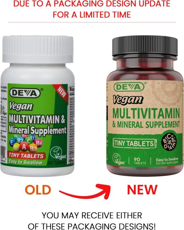 DEVA Tiny Tablets Vegan Vitamins Multivitamins for Women & Men, Multivitamin with Iron, Mineral Supplement, Vitamin C, Vitamin B Complex, Vitamin B12, Vitamin E, Zinc, Gluten Free, 90 Tablets