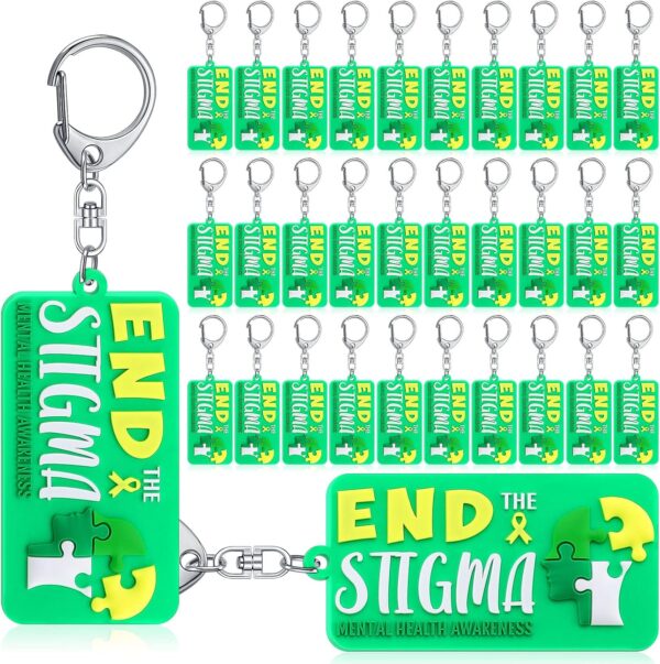 Yinkin End the Stigma Mental Health Awareness Key Chains Inspirational Gifts Green Ribbon Jewelry for Men Women Support