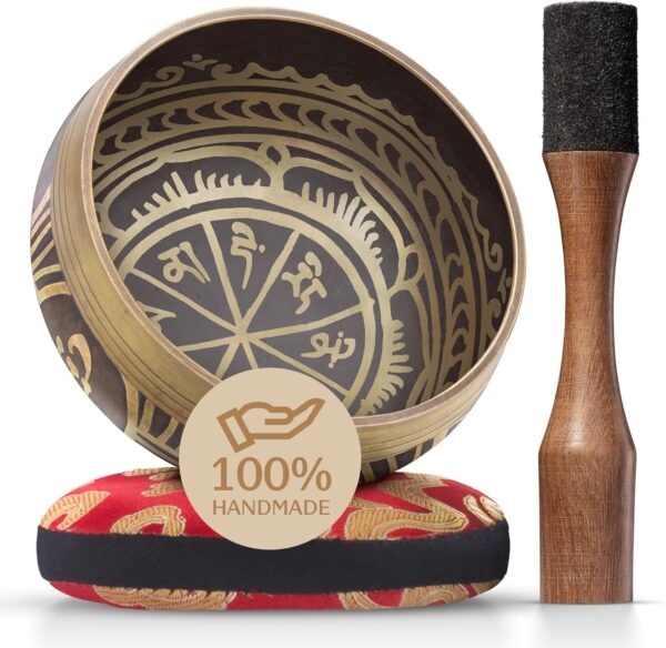 Tibetan Singing Bowl Set – Authentic Hand-Tuned Sound Bowl for Meditation – Complete Meditation Bowl Kit with Cushion, Mallet & Guide – Perfect Tibetan Bell for Yoga, Relaxation, & Sound Healing