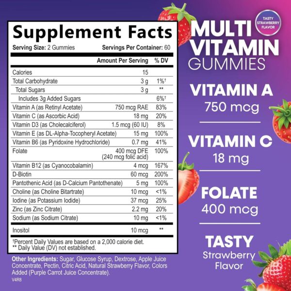 Multivitamin Gummies for Adults with 13 Vitamins and Minerals, Daily Gummy Vitamin for Women & Men, Immune Health Support Supplement with Vitamins A, C, D, E, B-6, B-12, Zinc, Berry - 120 Gummies