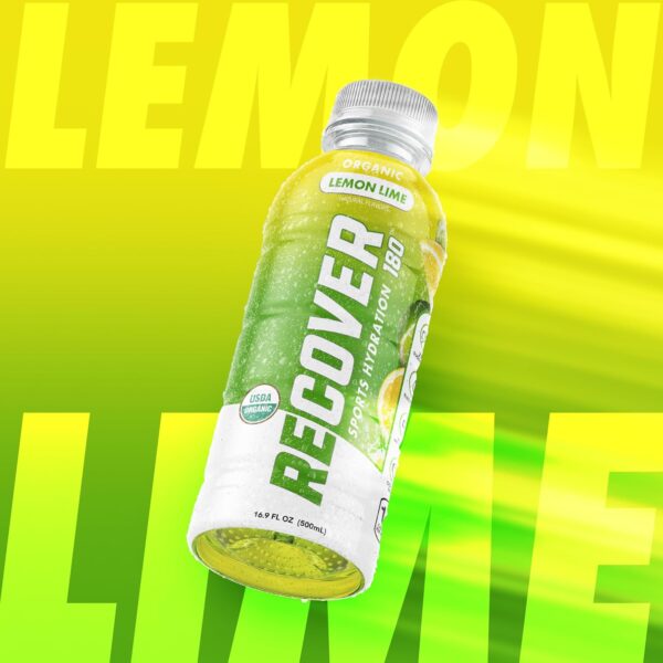 RECOVER 180 Organic Sports Hydration Drink, No Sugar Added, 15 Calorie Sports Beverage, Organic Flavors With Vitamins, Potassium-Packed Electrolytes (16.9 Fl Oz (Pack of 12), Lemon Lime)