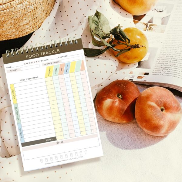 Cora Kate Food Journal Diary, 5.5 x 8.5 Calorie Counter Book, 50-Page Double-Sided Spiral Bound Meal Tracker for Tracking Calories, Carbs, Fat, Protein, Calorie Tracker, Food Log for Diet & Nutrition