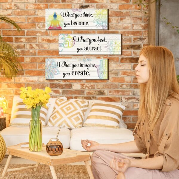 Yerliker 3 Buddha Decor Buddha Wall Art Meditation Room Chakra Decor for Bedroom Zen Quotes Wall Decoration Spiritual Gift Wall Hanging Buddhism Spa Room Decor Yoga Wall Art for Women(White)