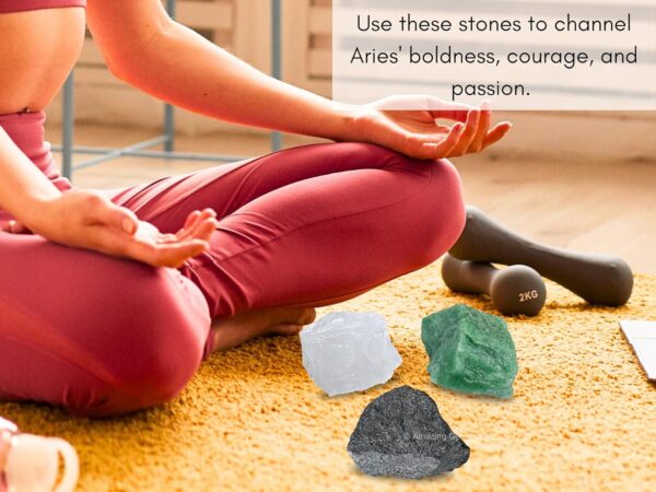 Aries Zodiac Healing Crystal Set, Pack of 3 Crystals Raw Stones Astrology Gifts for Women Birthday Anniversary Gifts Mother Father Gifts (Information Card Included)