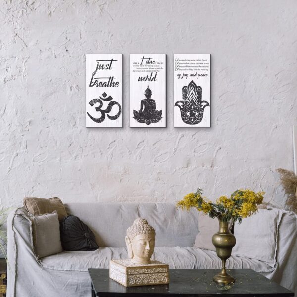 3 Pieces Buddha Quotes Wall Decors Meditation Room Inspirational Wall Arts Zen Meditation Decors Wooden Hanging Decorations for Living Room Home Yoga
