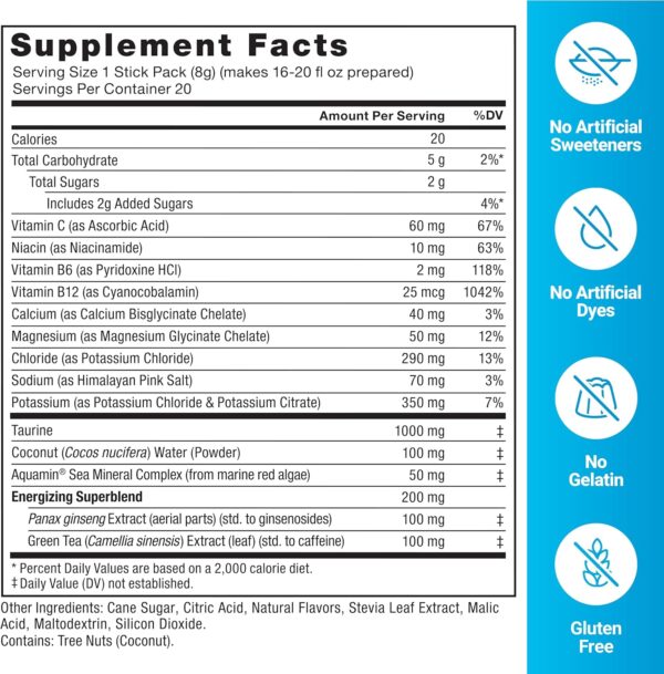 FORCE FACTOR Liquid Labs Energy Drink, Electrolytes Powder, Hydration Packets to Boost Energy & Focus, 5 Essential Electrolytes, Vitamins, Minerals, & Antioxidants, Fruit Punch Flavor, 20 Stick Packs