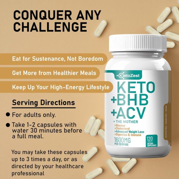 Keto ACV BHB Capsules 1600mg for Advanced Weight Loss & Belly Fat Burn - Organic Apple Cider Vinegar with The Mother Ketones Vegan Supplement - with Vitamin D3 Zinc Chromium for Men Women