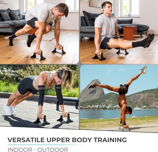 PULLUP & DIP Parallettes - Push Up Handles with Ergonomic Wooden Handles & Heavy-Duty Steel - Non-slip Parallettes Bars for Strength Training and Calisthenics - Press Up Handles for Push Ups