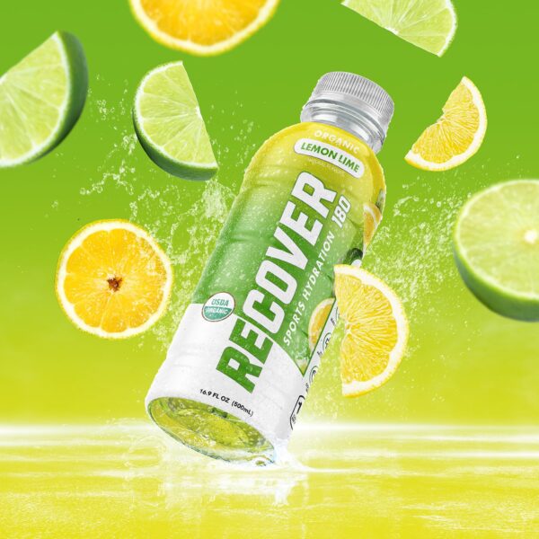 RECOVER 180 Organic Sports Hydration Drink, No Sugar Added, 15 Calorie Sports Beverage, Organic Flavors With Vitamins, Potassium-Packed Electrolytes (16.9 Fl Oz (Pack of 12), Lemon Lime)