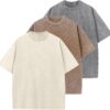 Men's Cotton T-Shirts Oversized Unisex Short Sleeves Casual Loose Wash Solid Basic Tee Tops