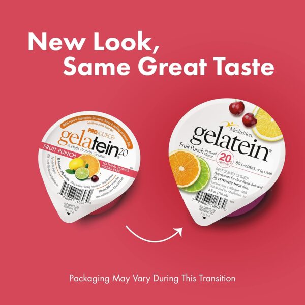 Gelatein Fruit Punch: 20 grams of protein. Sugar free. Ideal for clear liquid diets, swallowing difficulties, bariatric, dialysis and oncology. Great pre or post-workout snack. (12 pack)…