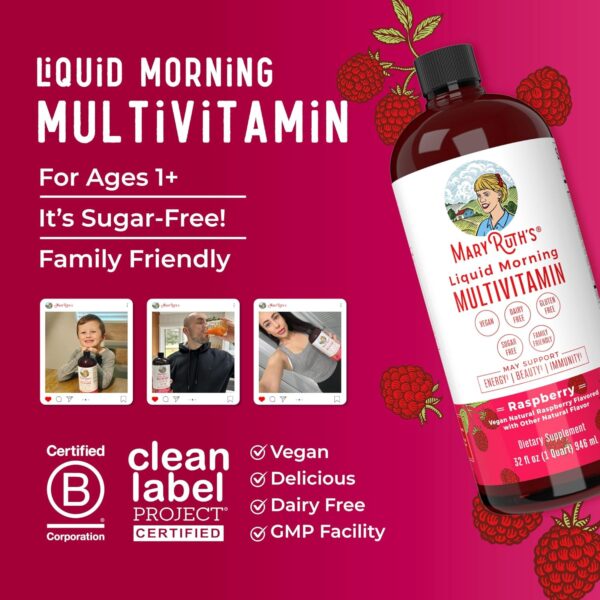 MaryRuth Organics Multivitamin for Women Men & Kids | Vegan, Sugar Free | Womens Multivitamin & Multimineral | Beauty & Energy Women's Multivitamin | Non-GMO | 32 Fl Oz