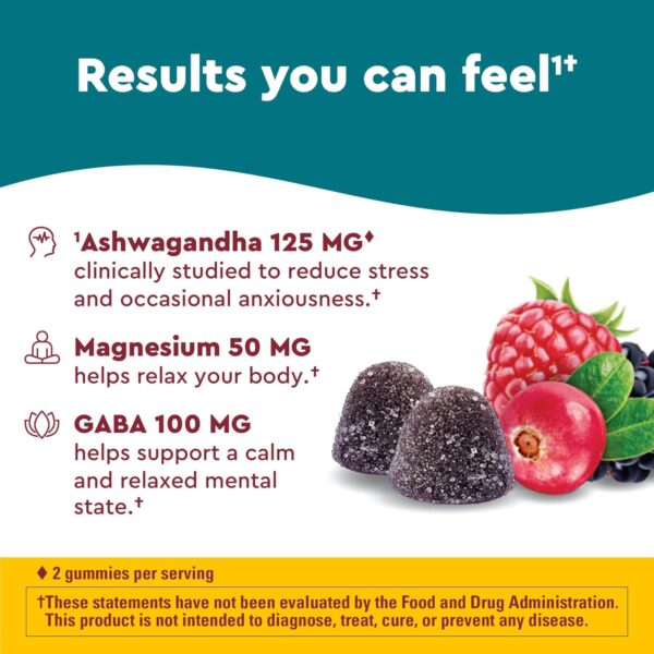Nature Made Wellblends Calm Mind & Body, Magnesium Citrate, Ashwagandha 125mg & GABA 100mg Blend for Stress Relief, 38 Gummy Vitamins