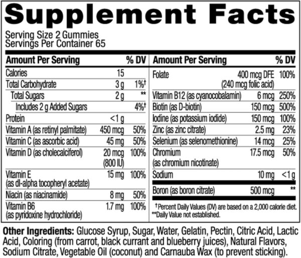 OLLY Women's Multivitamin Gummy, Vitamins A, D, C, E, Biotin, Folic Acid, Adult Chewable Vitamin, Berry Flavor, 65 Day Supply - 130 Count