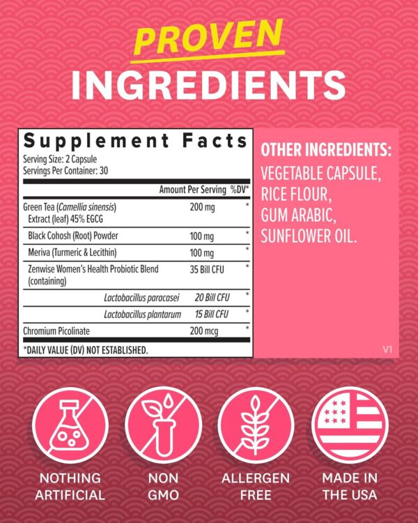 Zenwise Health ZenoPause for Menopause Relief | Digestive Health, Bone Density and Gut Balance | Probiotics, Green Tea and Black Cohosh - 60 Count