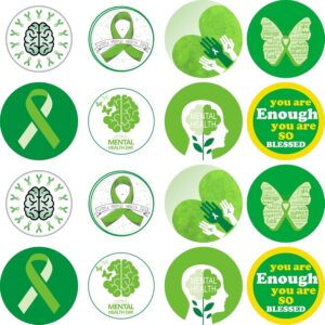 Mental Health Awareness Items, 500Pcs Mental Health Stickers 8 Design Mental Health Awareness Green Ribbons Sticker Inspirational Postive for Adult Teens Fundraiser Event Handout Supplies…
