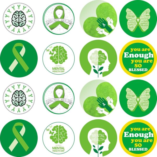 Mental Health Awareness Items, 500Pcs Mental Health Stickers 8 Design Mental Health Awareness Green Ribbons Sticker Inspirational Postive for Adult Teens Fundraiser Event Handout Supplies…