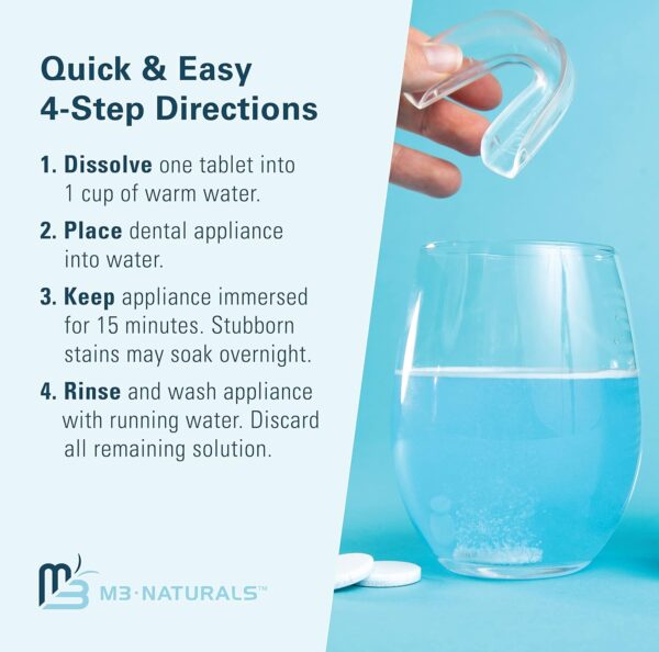 M3 Naturals Retainer Cleaner Tablets Invisalign Cleaner FSA HSA Approved Remove Odors Discoloration Stains and Plaque 4 Month Supply Denture Cleansers Retainers Mouth Guards Denture Bath Mint
