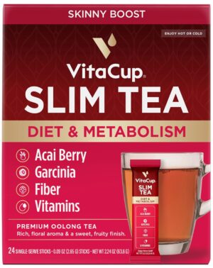 VitaCup Slim Instant Tea Packets for Diet Support, Oolong Tea w/B Vitamins, Garcinia, Inulin & Acai, On-The-go Instant Sticks, 24 Ct