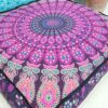 Indian Craft Castle 24" Pink Peacock Mandala Barmeri Large Floor Pillow Cover Cushion Meditation Seating Ottoman Throw Cover Hippie Decorative Zipped Bohemian Pouf Ottoman Pom Pom Cases 24" Square