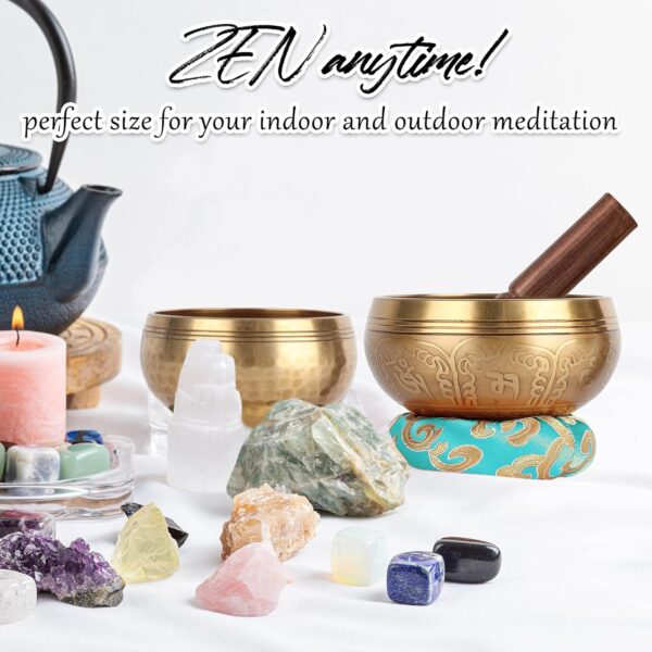 2-Pack Tibetan Singing Bowls Set - 100% Handmade in Nepal, Sound Bowl Meditation Set for Yoga, Chakra Healing, Meditation Gifts, Unique Gifts for Women (Blue, 3.15 + 4 inch)