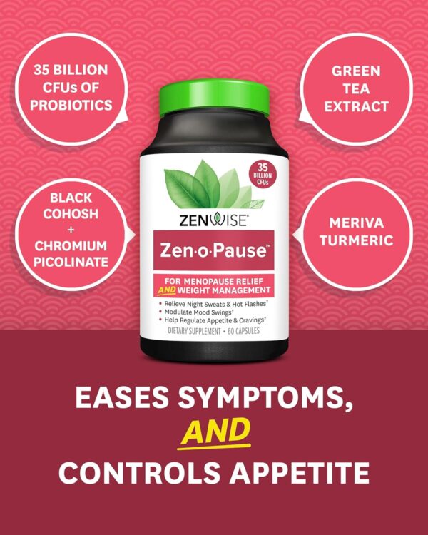 Zenwise Health ZenoPause for Menopause Relief | Digestive Health, Bone Density and Gut Balance | Probiotics, Green Tea and Black Cohosh - 60 Count