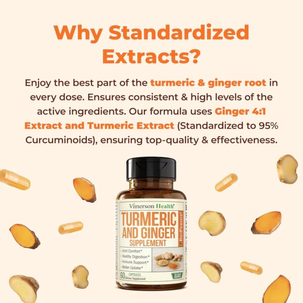 81JcTmY33nL._AC_SL1500_.jpg Turmeric Supplement with Ginger Root for Joint & Digestion Support - Turmeric Curcumin Supplement 95% Curcuminoids. Contains Organic Tumeric with Black Pepper (Bioperine) for Max Absorption. 60 Caps