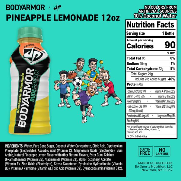 BODYARMOR Sports Drink Dude Perfect Pineapple Lemonade, 12 fl oz, 24 Pack