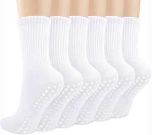 Justay 6 Pairs Pilates Socks with Grips for Women Soft Non Slip Crew Cotton Socks Athletic Workout Barre Hospital Yoga Socks