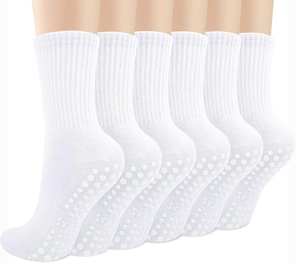 Justay 6 Pairs Pilates Socks with Grips for Women Soft Non Slip Crew Cotton Socks Athletic Workout Barre Hospital Yoga Socks