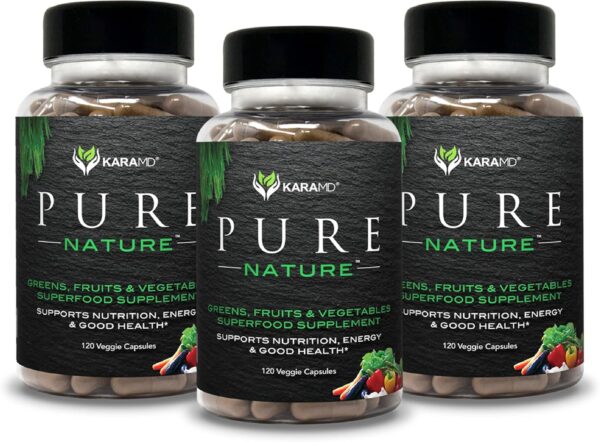 KaraMD Pure Nature | Greens, Fruits & Vegetables Whole Food Supplement | Vitamins, Fiber & Antioxidants | Support Energy & Digestion | Non-GMO, Gluten Free & Vegan Friendly | 3 Pack