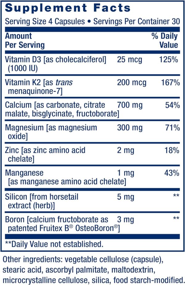 Life Extension Bone Restore + Vitamin K2 Vitamins & Minerals Maintain Bone Health & Strength - Fortifying Nutrients Calcium, D3 & Important Bone Building Minerals - Non-GMO, Gluten-Free -120 Capsules