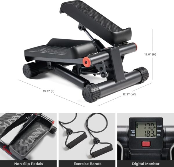 Sunny Health & Fitness Mini Steppers for Exercise at Home, Stair Step Workout Machine with Optional Resistance Bands, Full Body Cardio Equipment, Optional Free SunnyFit App Connection Smart Stepper