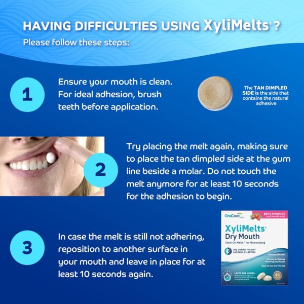 OraCoat XyliMelts Dry Mouth Relief Moisturizing Oral Adhering Discs 40 Count, Berry Smoothie with Xylitol, for Dry Mouth, Stimulates Saliva