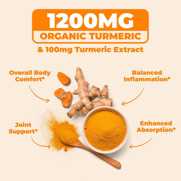 Turmeric Supplement - High Potency Turmeric Curcumin Supplement with 1200 mg Organic Tumeric and 95% Curcuminoids. Curcumin Supplements with Black Pepper for Immune & Joint Health. 60 Curcuma Capsules