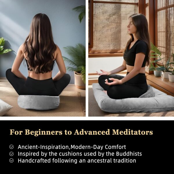 Meditation Cushion with Washable Premium Velvet Cover,100% Memory Foam Square Floor Cushion and Buckwheat Cushion Seating for Adults and Children Sitting, Yoga, Reading