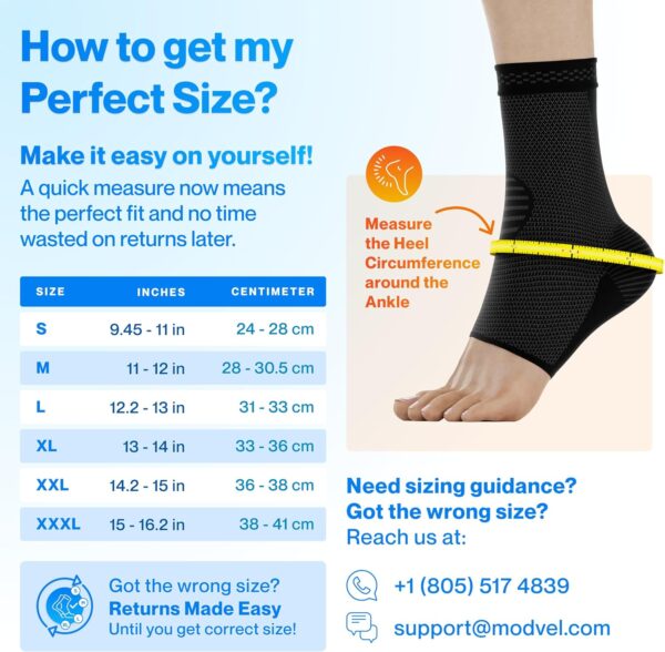 Modvel Foot & Ankle Brace Socks for Sprained Ankle Compression Sleeve - Plantar Fasciitis Relief Brace, Foot Support for Women & Men - Tendonitis & Arthritis Foot Sleeve, Stabilizing Ankle Wrap