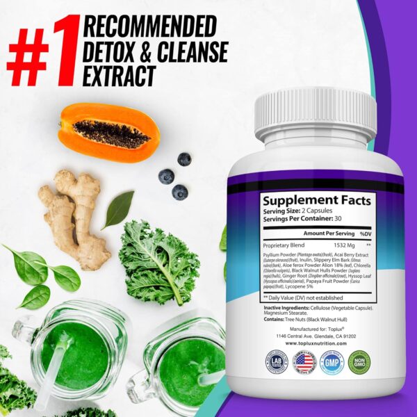 Toplux Keto Detox Pills Advanced Cleansing Extract – 1532 Mg Natural Acai Colon Cleanser Formula, Flush Toxins & Excess Waste, for Men Women, 60 Capsules, Supplement